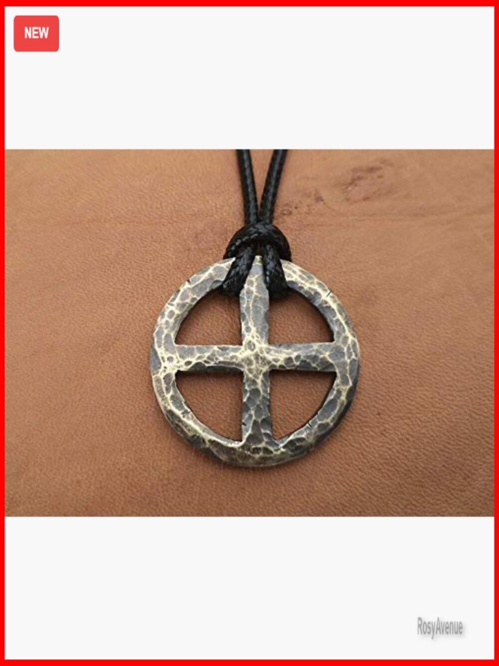 Handmade Brass Solar Cross Pendant Necklace Adjustable String - Picture 2 of 7